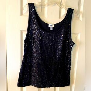 Old Navy Sequin Black Tank Top sleeveless tee shirt size XL cotton polyester